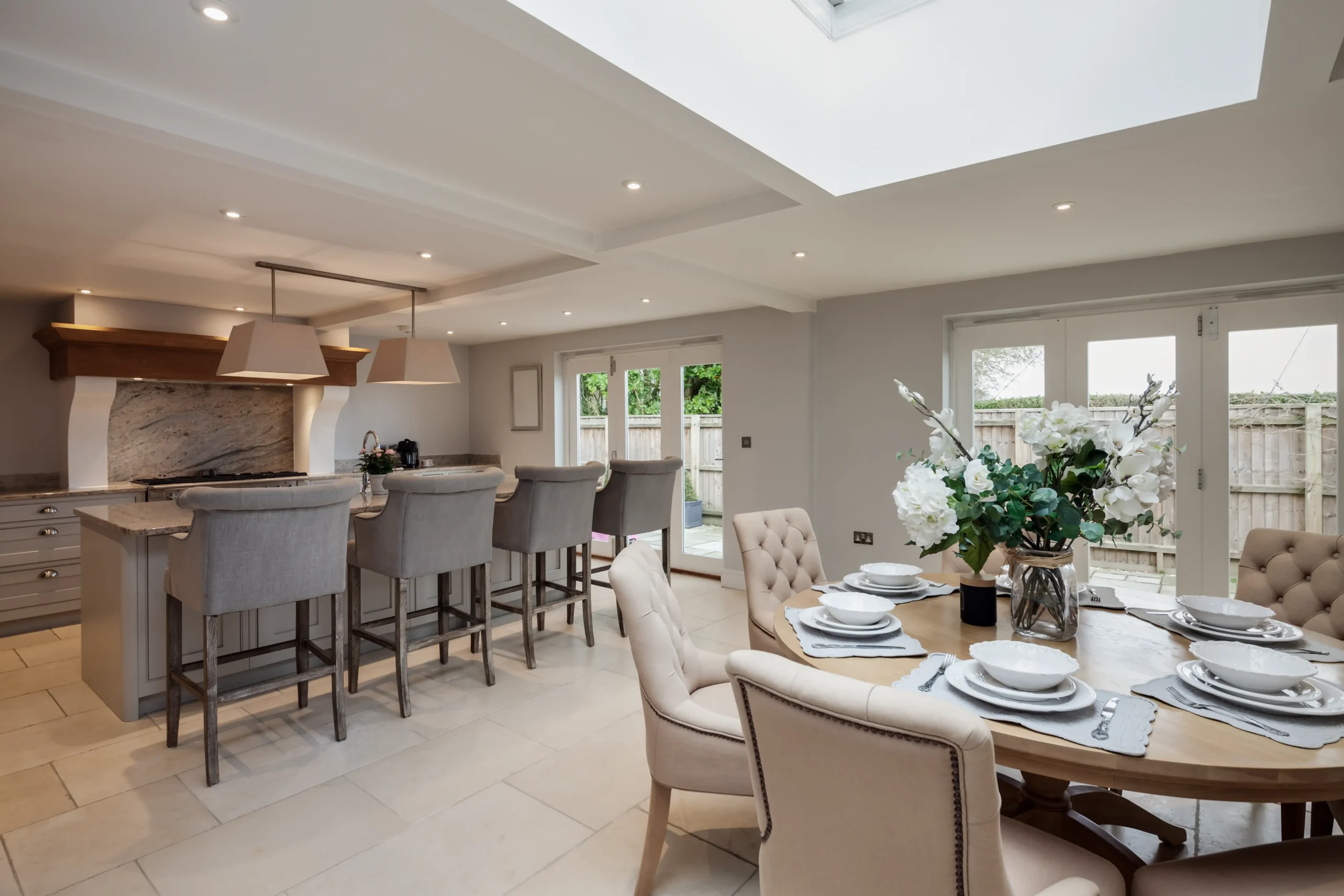 Open-plan kitchen extension with large glazed doors