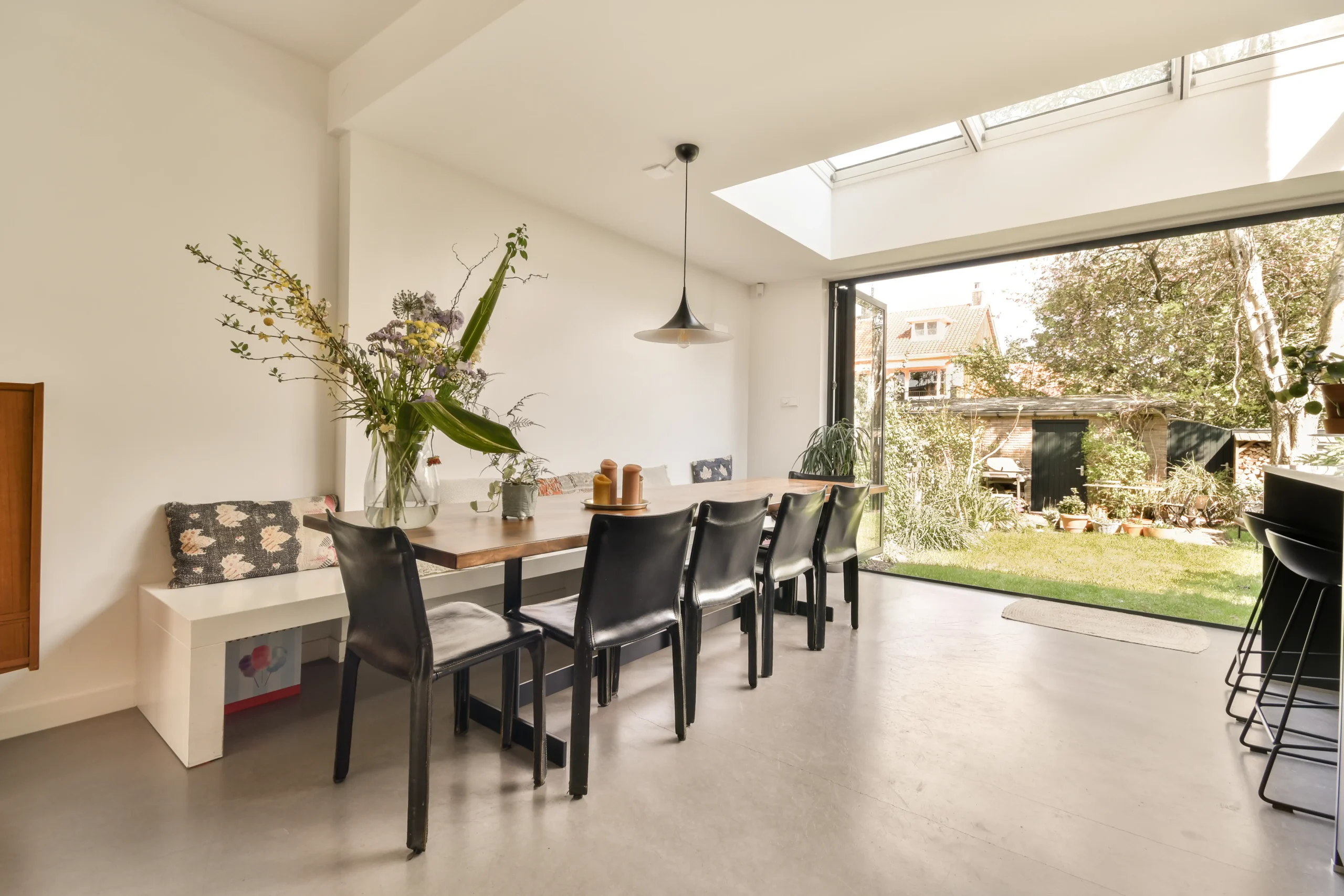 Open-plan living and dining space in a new build home
